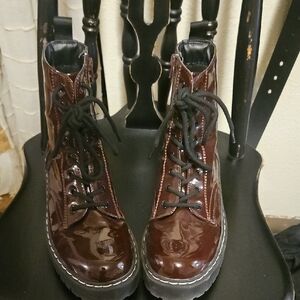 Sincerely Jules Glossy Maroon Lace-Up Boots